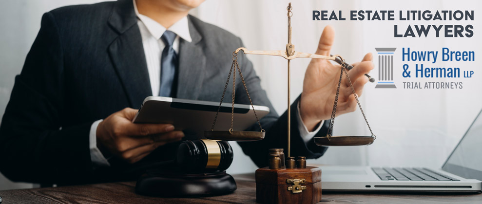A lawyer with text: real estate lawyers. 